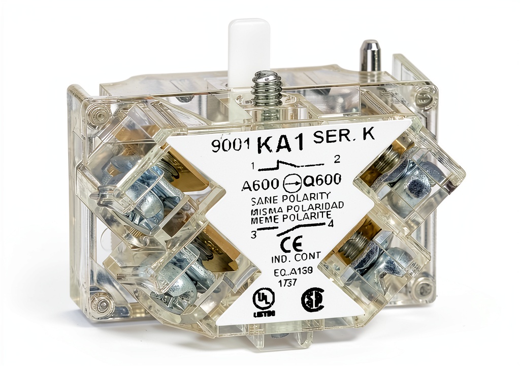 Square D 30mm contact block mounted on a control panel