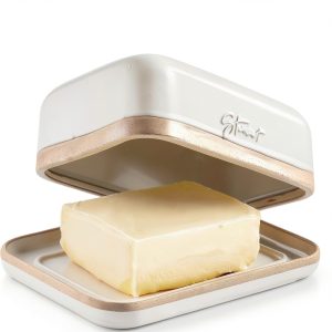 Steinzeit Ceramic Butter Dish Large White Design-0