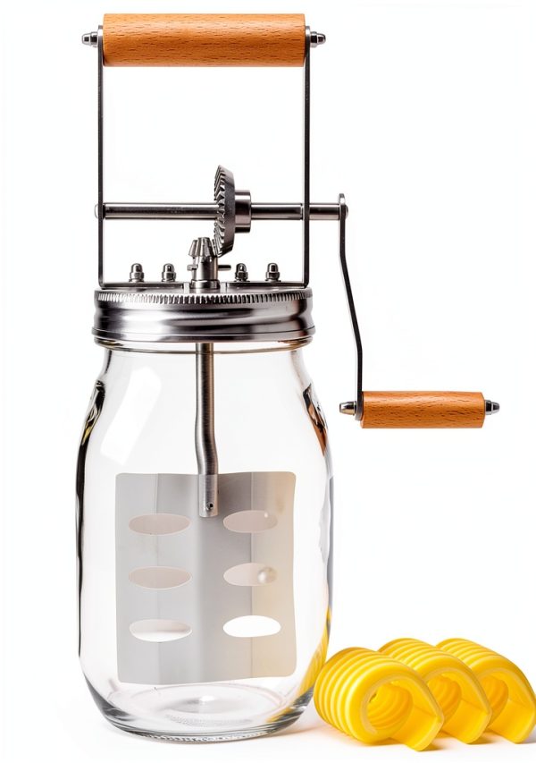Butter Churner Aeaker Hand Crank with 32oz Glass Jar and Steel Paddle-0