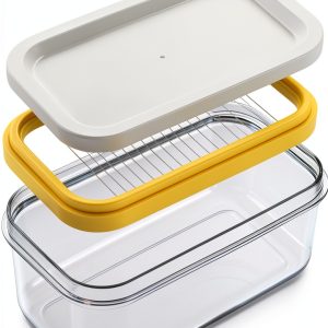 QKDS Stainless Steel Butter Dish with Lid Cutter 8oz Rectangular-0