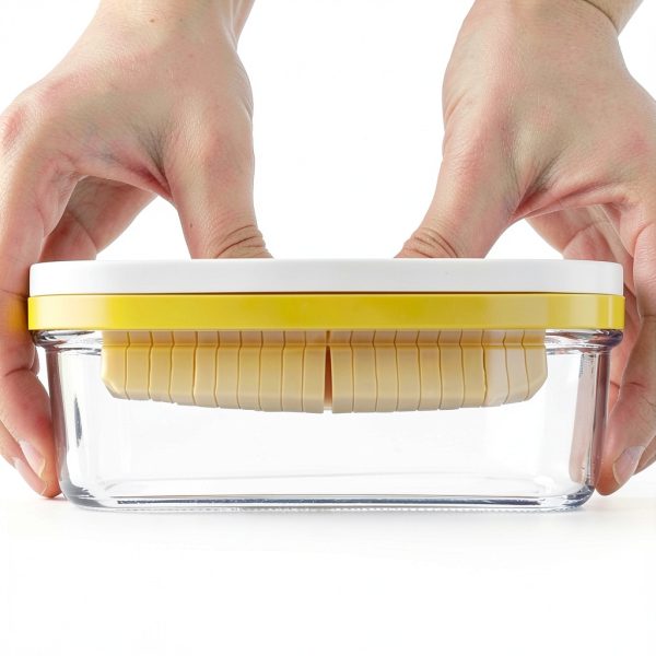 QKDS Stainless Steel Butter Dish with Lid Cutter 8oz Rectangular-3