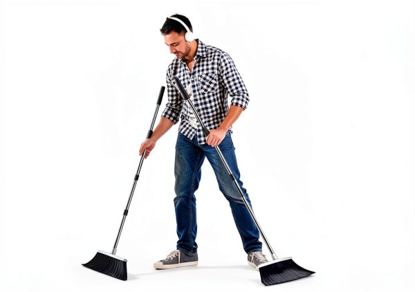 Broom and Dustpan Set, Heavy Duty Dust Pan with Long Handle 51 Inch Broom with Dustpan Combo Set Upright Self-Cleaning Dust Pan Home Kitchen Lobby Indoor Outdoor Sweeping Cleaning Tool - Gray-6