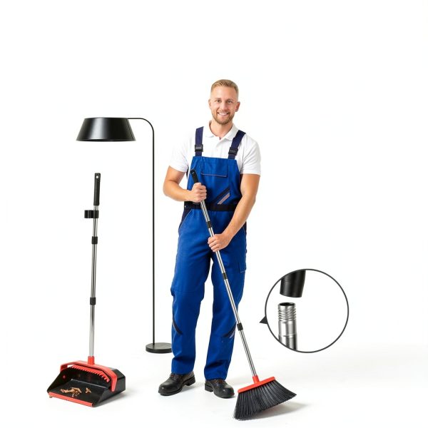 Upgrade Broom and Dustpan Set by Tiumso 51in Long Handle Black Red-1