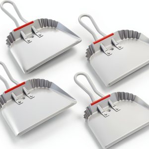 4 Pack 12 inch Heavy Duty Metal Dustpan, Steel Industrial Commercial Dust Pan with Handle, Wide Scooper Dust, Debris Sweeping Tool for Indoor, Outdoor, Fireplace, Silver-0