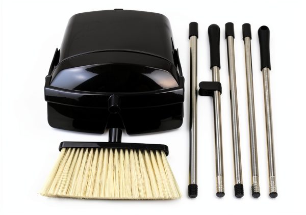 Broom and Dustpan Long Handle Sweep Set by FANSUSENKE Black 47in-3