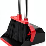 Upgrade Broom and Dustpan Set by Tiumso 51in Long Handle Black Red-0