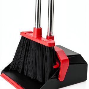 Upgrade Broom and Dustpan Set by Tiumso 51in Long Handle Black Red-0