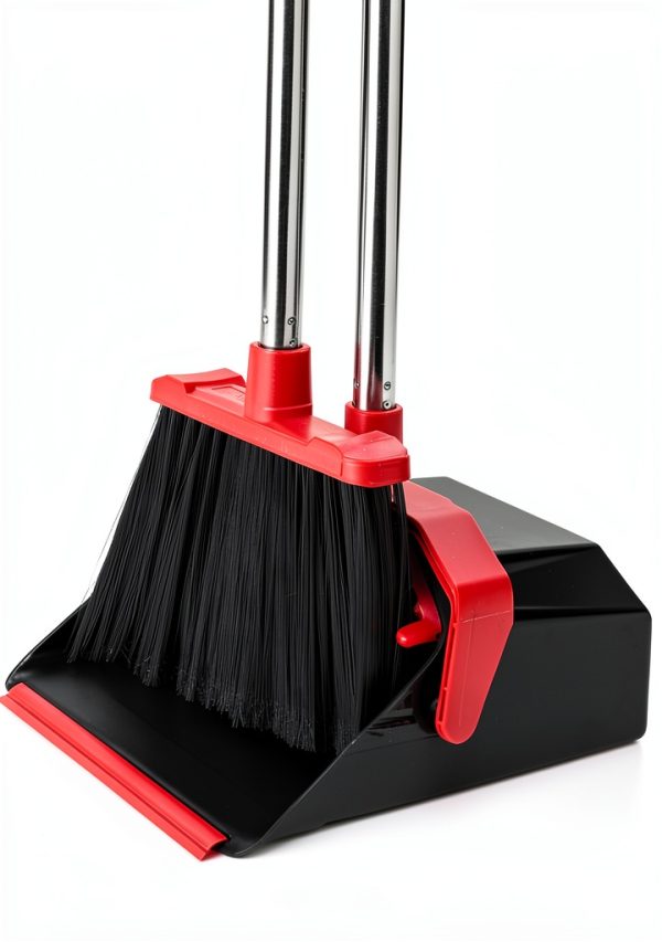 Upgrade Broom and Dustpan Set by Tiumso 51in Long Handle Black Red-0