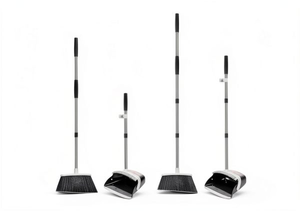 Broom and Dustpan Set, Heavy Duty Dust Pan with Long Handle 51 Inch Broom with Dustpan Combo Set Upright Self-Cleaning Dust Pan Home Kitchen Lobby Indoor Outdoor Sweeping Cleaning Tool - Gray-3