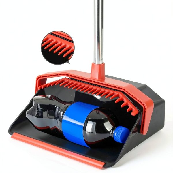 Upgrade Broom and Dustpan Set by Tiumso 51in Long Handle Black Red-2