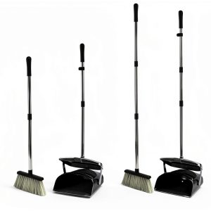 Broom and Dustpan Long Handle Sweep Set by FANSUSENKE Black 47in-0