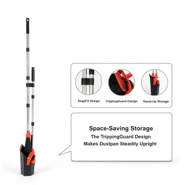 Upgrade Broom and Dustpan Set by Tiumso 51in Long Handle Black Red-5