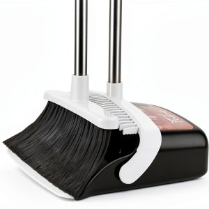 Broom and Dustpan Set, Heavy Duty Dust Pan with Long Handle 51 Inch Broom with Dustpan Combo Set Upright Self-Cleaning Dust Pan Home Kitchen Lobby Indoor Outdoor Sweeping Cleaning Tool - Gray-0