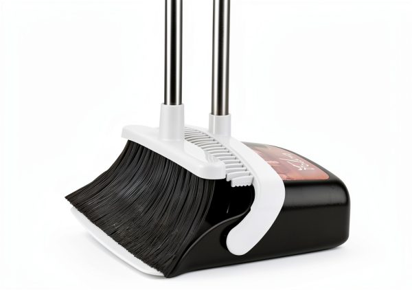 Broom and Dustpan Set, Heavy Duty Dust Pan with Long Handle 51 Inch Broom with Dustpan Combo Set Upright Self-Cleaning Dust Pan Home Kitchen Lobby Indoor Outdoor Sweeping Cleaning Tool - Gray-0