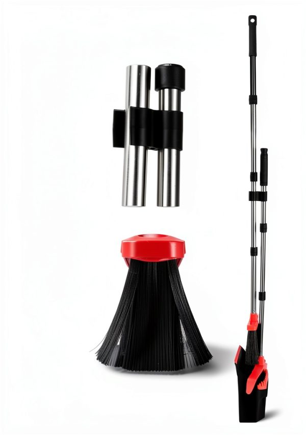 Upgrade Broom and Dustpan Set by Tiumso 51in Long Handle Black Red-7