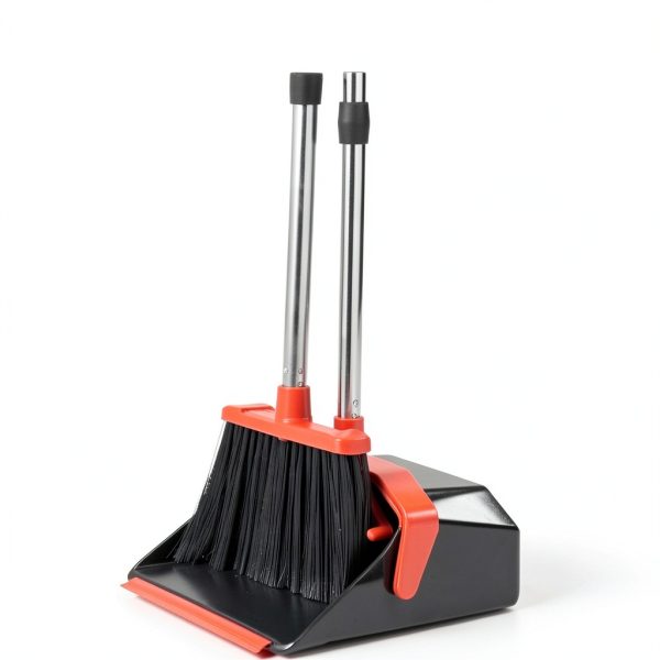 Upgrade Broom and Dustpan Set by Tiumso 51in Long Handle Black Red-3
