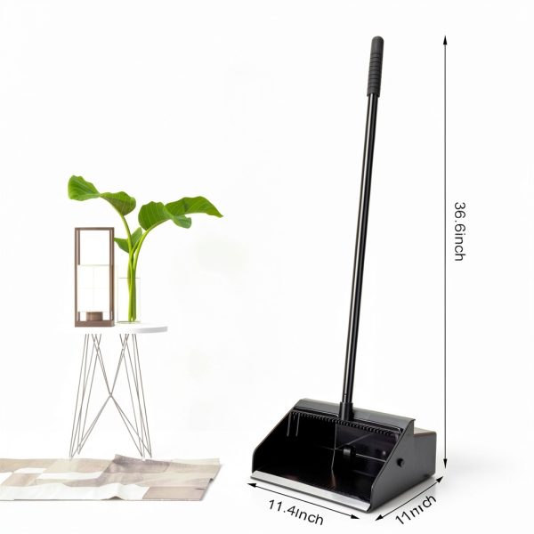 Dust Pan Leumoi 8-Pack Long Handle Black Commercial Plastic Stand Up-1