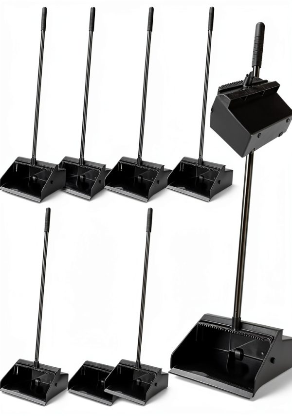 Dust Pan Leumoi 8-Pack Long Handle Black Commercial Plastic Stand Up-0