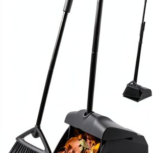 Angle Broom and Dustpan Combo by Eyliden – Steel Handle, Black-0