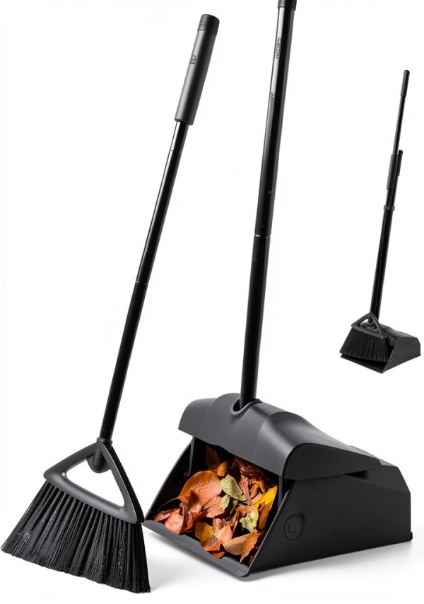 Angle Broom and Dustpan Combo by Eyliden – Steel Handle, Black-0