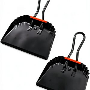 TOPZEA 2-Pack Black Metal Dustpan 12" Steel with Ergonomic Handle-0