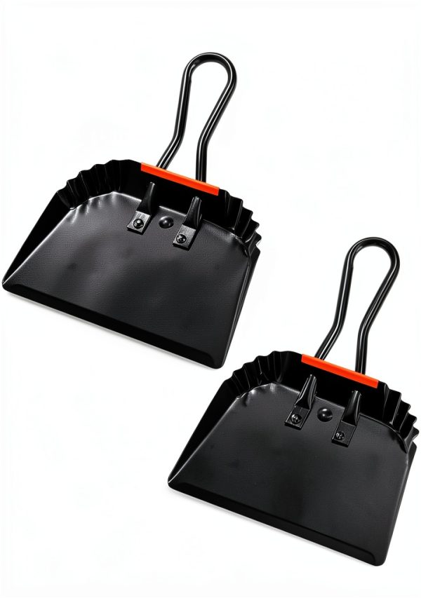TOPZEA 2-Pack Black Metal Dustpan 12" Steel with Ergonomic Handle-0