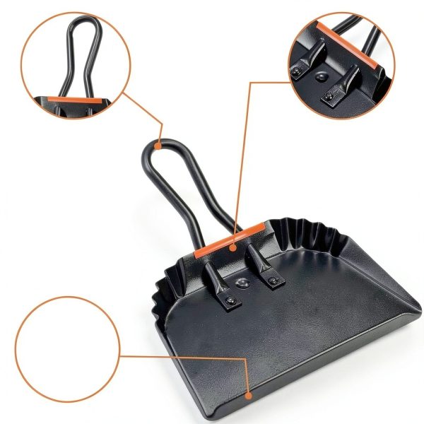 TOPZEA 2-Pack Black Metal Dustpan 12" Steel with Ergonomic Handle-3